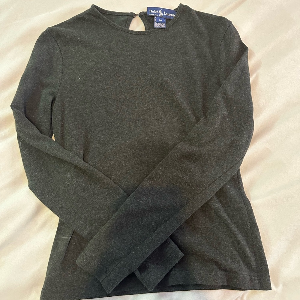 Ralph Lauren Black Sweatshirt with Crew Neck Long Sleeve and Cut Out Style